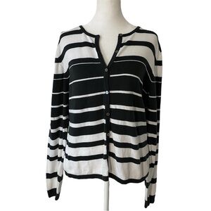 Sutton Studio Black & White Stripped Cotton Cardigan